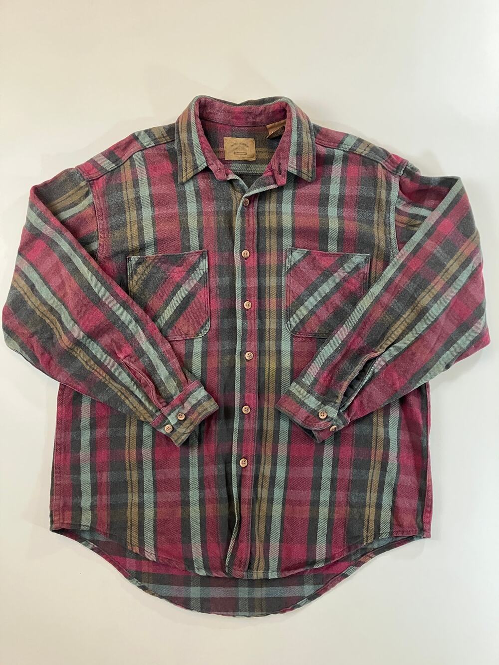 Vintage 90s St Johns Bay Heavyweight Flannel Shirt L Made USA Plaid Cotton